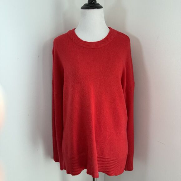 Tahari Tomato Red Sweater XL Hi-Low Long Sleeve Crew Neck Quiet Luxury Winter - Picture 1 of 11